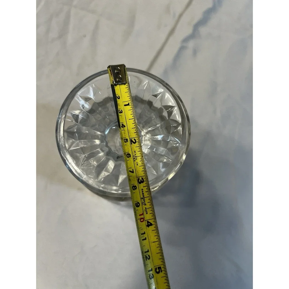 Vintage Clear‎ Diamond Cut Footed Glass Vase Ribbed Pedestal Base 6.5 Inch